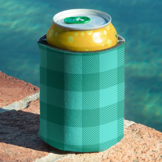 Teal And Turquoise Gingham Plaid Design  缶クーラー