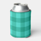 Teal And Turquoise Gingham Plaid Design  缶クーラー (缶正面)