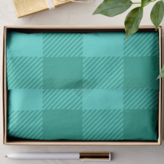 Teal And Turquoise Gingham Plaid Design 薄葉紙