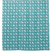 Teal and White Butterfly and Dragonfly Pattern シャワーカーテン (正面)