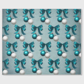 Teal and White Christmas Bauble Ornament  ラッピングペーパー (フラット)