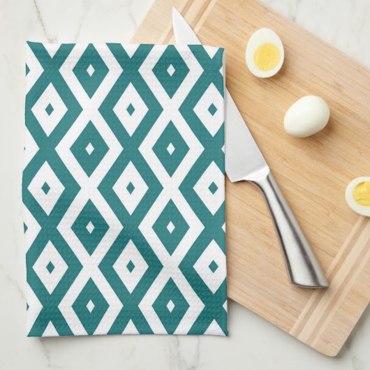 Teal and white diamond pattern キッチンタオル (四つ折り)