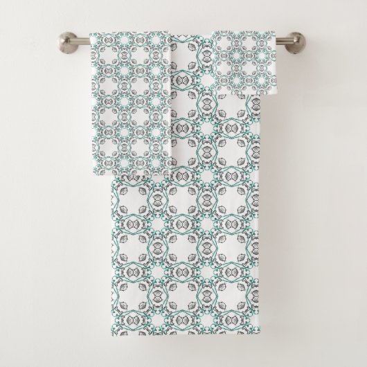 Teal and white geometric patterned  バスタオルセット (インサイチュ)