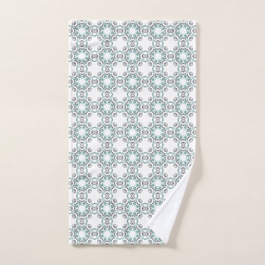 Teal and white geometric patterned バスタオルセット (ハンドタオル)