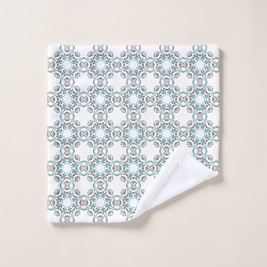 Teal and white geometric patterned  バスタオルセット (ウォッシュタオル)