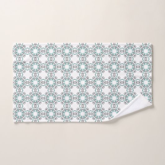 Teal and white geometric patterned  バスタオルセット (ハンドタオル)