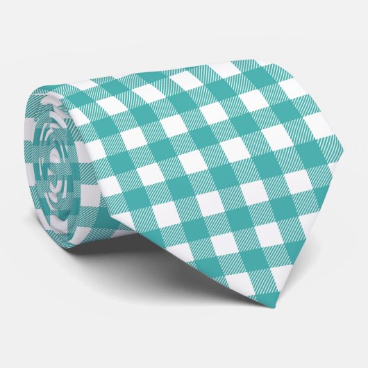 Teal and White Gingham Pattern Inspiration ネクタイ (ロール)