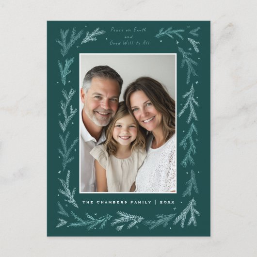 Teal and White Peace on Earth and Good will to All シーズンポストカード (正面)