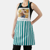 Teal And White Striped Family Name Photo Apron エプロン (インサイチュ)