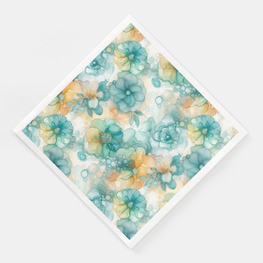 Teal and Yellow Flowers Alcohol Ink Illustration  (コーナー)