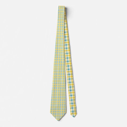 Teal and Yellow Plaid Pattern Necktie Tie ネクタイ (正面)