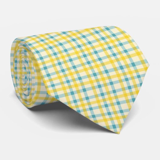 Teal and Yellow Plaid Pattern Necktie Tie ネクタイ (ロール)