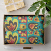Teal and Yellow Retro 1960s Mod Floral Pattern 薄葉紙 (ギフト)