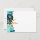 Teal Aqua Gold Floral Modern Script Wedding 出欠カード (裏面)