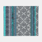 Teal, Aqua & Grey Vintage Bohemian Wallpaper フリースブランケット (正面(横))