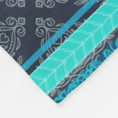 Teal, Aqua & Grey Vintage Bohemian Wallpaper フリースブランケット (角)