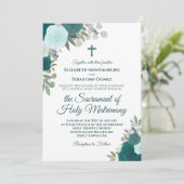 Teal & Aqua Roses Modern Catholic Wedding 招待状 (スタンド正面)