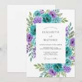 Teal Aqua Vibrant Botanical Wedding 招待状 (正面/裏面)