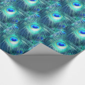 Teal Aquamarine Peacock Feather ラッピングペーパー (角)