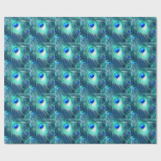 Teal Aquamarine Peacock Feather ラッピングペーパー (フラット)