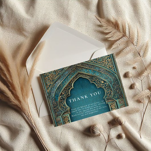 Teal Archway Islamic Wedding サンキューカード