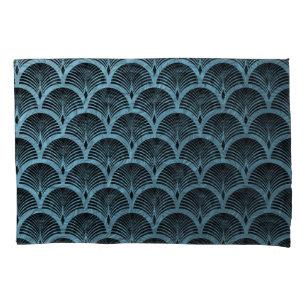teal art deco fan pattern,teal,art deco,metallic,f 枕カバー