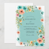 Teal Atmospheric Coastal Wedding 招待状 (正面/裏面)