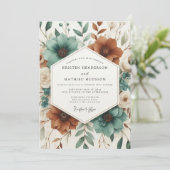 Teal Autumnal Botanical Bloom Wedding 招待状 (スタンド正面)
