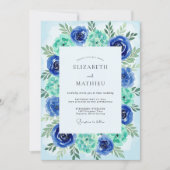 Teal Azure Painterly Coastal Wedding 招待状 (正面)