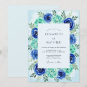 Teal Azure Painterly Coastal Wedding 招待状 (正面/裏面)