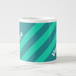 Teal Beach Breeze Stripes with Name ジャンボコーヒーマグカップ