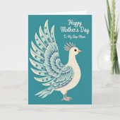 Teal Bird Step Moms Day Card カード (正面)