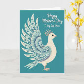 Teal Bird Step Moms Day Card カード (黄色い花)