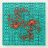 Teal Black Abstract Mandala Pattern ガラスコースター (正面)