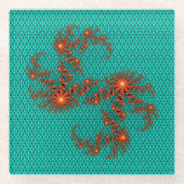 Teal Black Abstract Mandala Pattern ガラスコースター