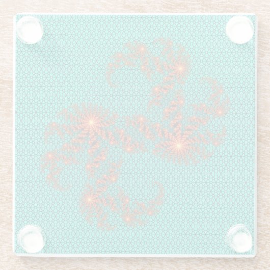 Teal Black Abstract Mandala Pattern ガラスコースター (裏面)