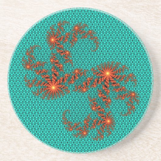 Teal Black Abstract Mandala Pattern コースター (正面)