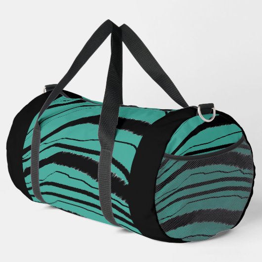 Teal + Black Animal Stripe Athletic Gym Travel  ダッフルバッグ (右コーナー)