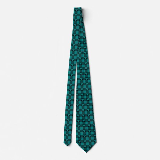 Teal Black Buffalo Heart Plaid Neck Tie ネクタイ (裏面)