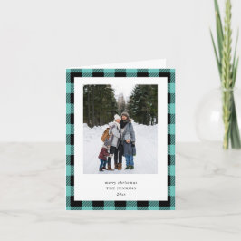 Teal Black Buffalo Plaid Border 3 Photo Christmas シーズンカード