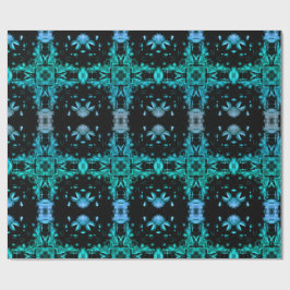 Teal & Black Electric Fractal Kaleidoscope Pattern ラッピングペーパー