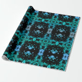 Teal & Black Electric Fractal Kaleidoscope Pattern ラッピングペーパー (アンロールド)