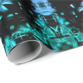 Teal & Black Electric Fractal Kaleidoscope Pattern ラッピングペーパー (ロールコーナー)
