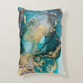 Teal Black Gold Alcohol Ink Fluid Artabstract,art, アクセントクッション (正面(垂直))