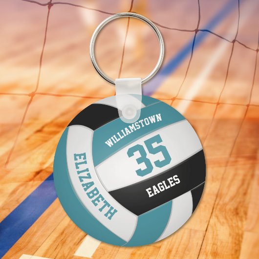 teal black personalized team name volleyball キーホルダー