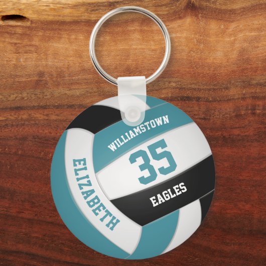 teal black personalized team name volleyball キーホルダー (正面)