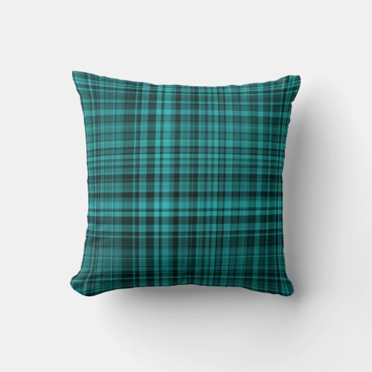 Teal Black Plaid Pattern クッション (正面)