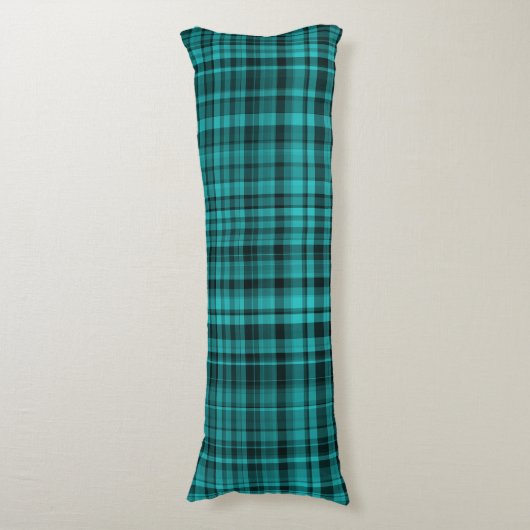Teal Black Plaid Pattern ボディピロー (正面縦)