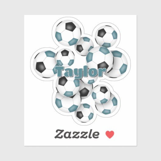 teal black soccer balls sticker with name シール (シート)