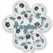 teal black soccer balls sticker with name シール (正面)